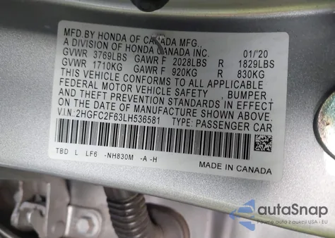 2020 Honda Civic Ex из США, поврежденный, VIN 2HGFC2F63LH536581